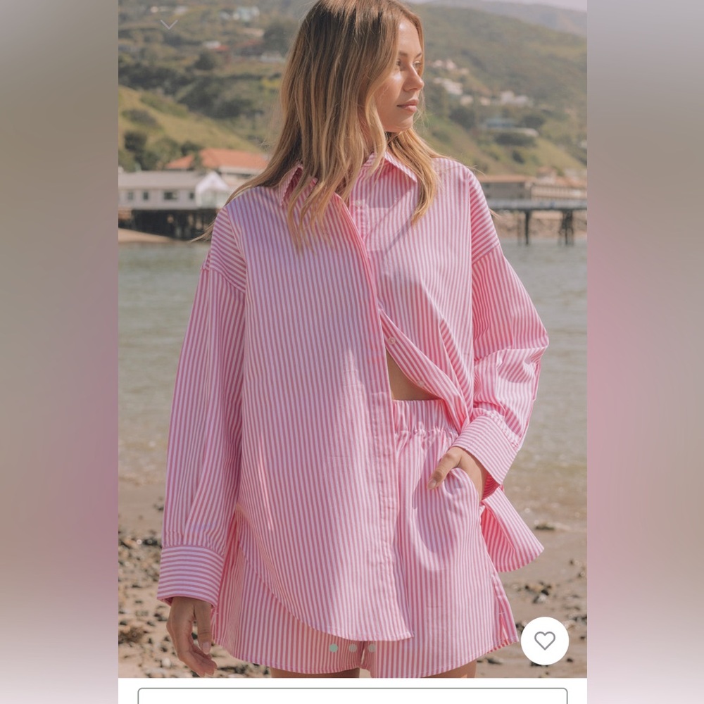 NWT DAILY DRILLS PINK/WHITE POPLIN SET